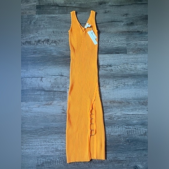 NWT! House Of Harlow Ribbed Midi Dress Flame Orange Small Key Ring Bodycon Sexy - Picture 2 of 5